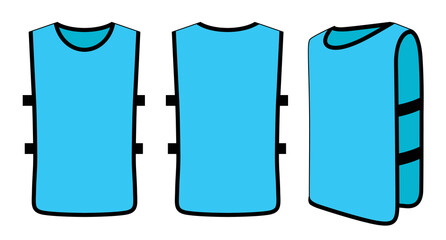 Blank Cyan Blue Soccer Football Training Vest Template on White Background. Front, Back and Side Views. Vector File.