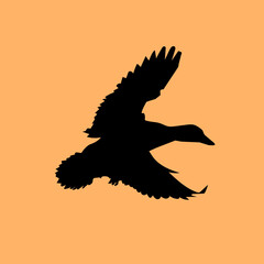 Flying duck silhouette stock illustration.