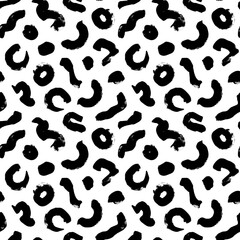 Fototapeta na wymiar Organic irregular shapes seamless pattern. Hand drawn abstract vector ornament with wavy brush strokes and black blots. Biological grunge squiggle lines. Hand drawn various organic shapes. 