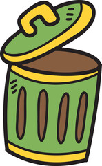 Hand Drawn cute trash can illustration on transparent background