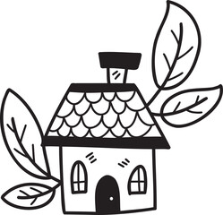 Hand Drawn eco house illustration on transparent background