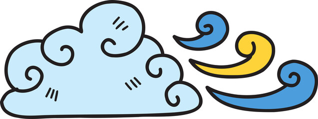 Hand Drawn the clouds are blowing illustration on transparent background