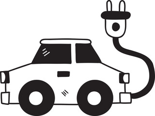 Hand Drawn car and electric wires illustration on transparent background
