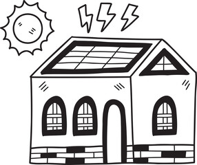 Fototapeta premium house with solar cells cover the roof illustration on transparent background