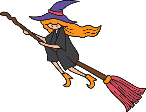 Hand Drawn cute witch illustration on transparent background