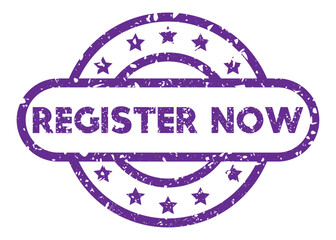 Simple vintage rubber stamp with Register Now text.