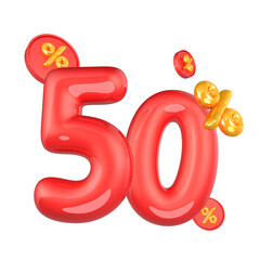 Discounts 50percent off text 3d rendering