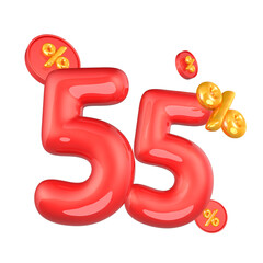 Discounts 55percent off text 3d rendering