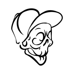 Skull in a cap line art. Vector logo or icon illustration isolated on white background.