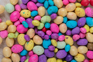 Fototapeta na wymiar Full frame shot of colorful easter candy eggs