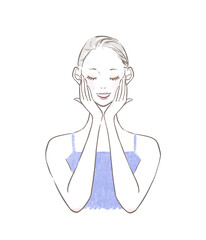 化粧水をつける女性のイラスト	
