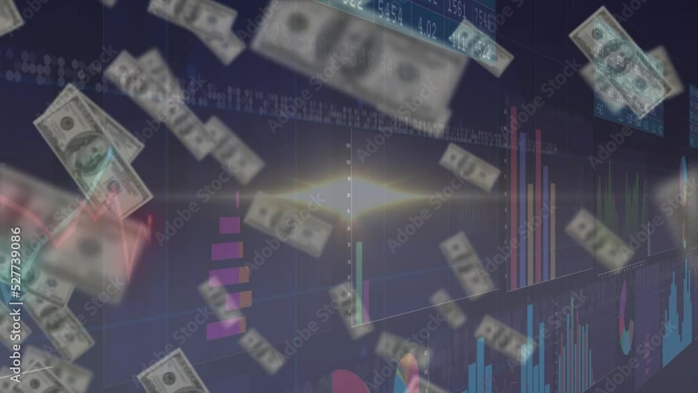 Poster animation of data processing over banknotes