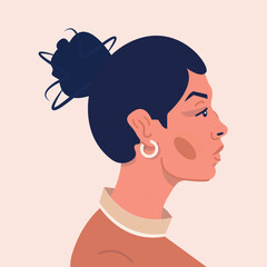 Avatar of woman of different cultures and nationalities. Human profile portrait.