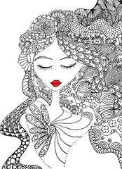 black and white Beauty Hair Pattern Design vector drawing	
