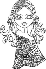 black and white Beauty Hair Pattern Design vector drawing	
