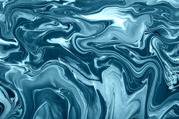 Abstract fluid art background dark blue and turquoise colors. Liquid aquamarine marble. Acrylic...