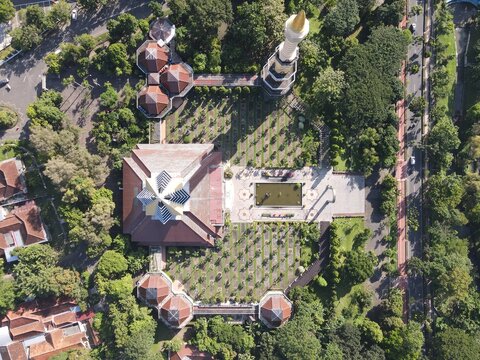 Aerial view of mosque in Yogyakarta, Indonesia.
