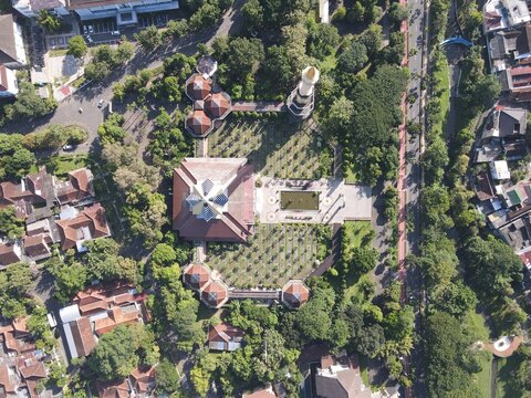 Aerial view of mosque in Yogyakarta, Indonesia.