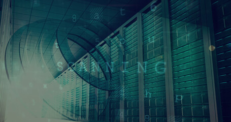 Image of cyber attack warning over server room