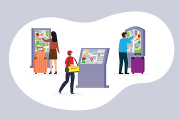 People on Information Kiosk 2d vector illustration concept for banner, website, illustration, landing page, flyer, etc.