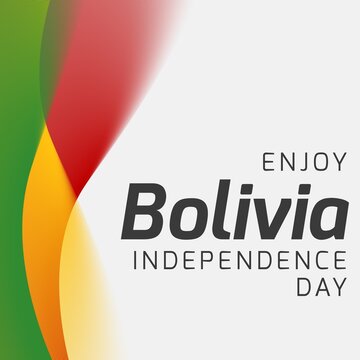 Illustration of enjoy bolivia independence day text against multicolored background, copy space