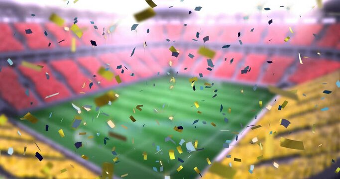 Animation of falling golden confetti over football stadium