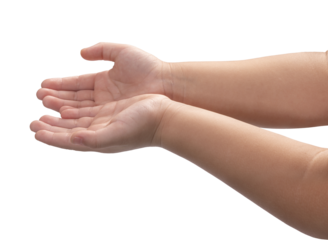 Child hand touching or pointing isolated on a white background, Kids hand on white background PNG file.