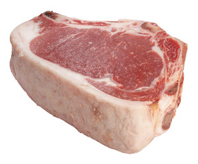 Raw fresh Rib eye steak beef isolated on white background, Close-up view of marble Rib eye steak beef for steak on white PNG file.