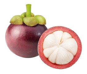Fresh Mangosteen isolated on white background, Mangosteen fruit isolated on white background PNG File.