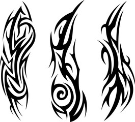 Fototapeta premium Vector tribal tattoo. Silhouette illustration. Isolated abstract element set.