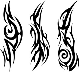 Vector tribal tattoo. Silhouette illustration. Isolated abstract element set.