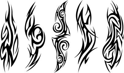 Vector tribal tattoo. Silhouette illustration. Isolated abstract element set.