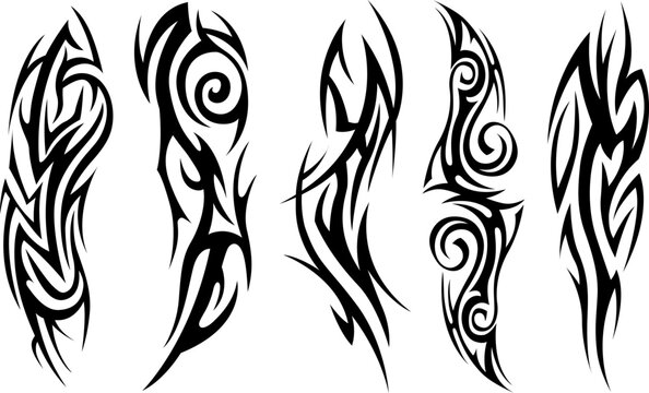 Vector tribal tattoo. Silhouette illustration. Isolated abstract element set.