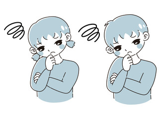 困っている表情の男の子と女の子　イラストセット