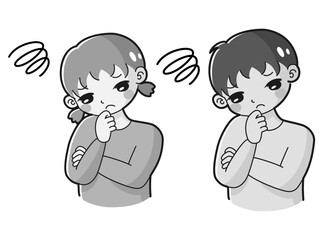困っている表情の男の子と女の子　イラストセット