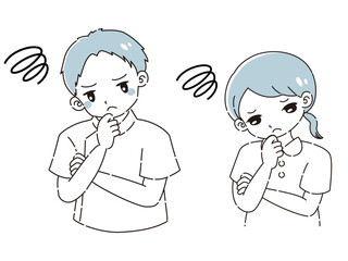 困っている白衣を着た男性と女性のイラストセット