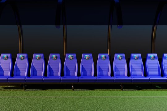 Paris Saint-Germain football club. Substitute bench seat. 3D Render