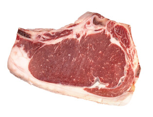 Raw fresh Rib eye steak beef isolated on white background, Close-up view of marble Rib eye steak beef for steak on white PNG file.