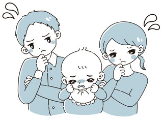 赤ちゃんのいる家族が困っているイラスト