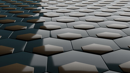 Obraz premium Hexagon blue tile with small gold hexagon in it (3D Rendering)