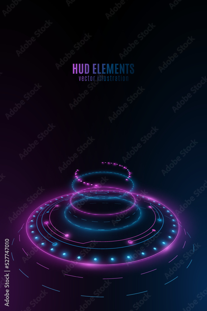 Poster digital glowing hud elements with blue and purple light effect. user interface. ui and gui graphic d