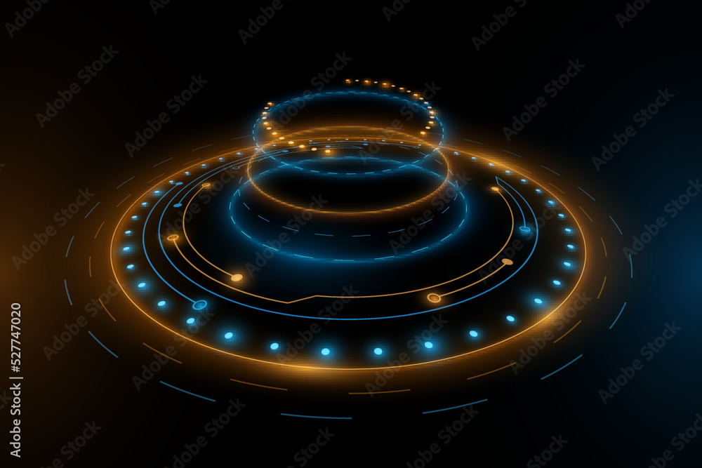 Poster futuristic technology background. digital hud elements with blue and orange light effect. user inter