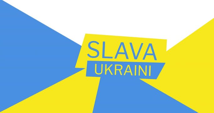 Animation of slava ukraini text over blue and yellow background