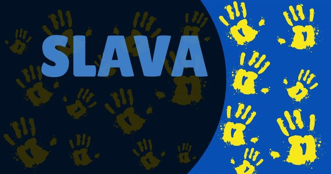 Animation of slava ukraini text over yellow hands