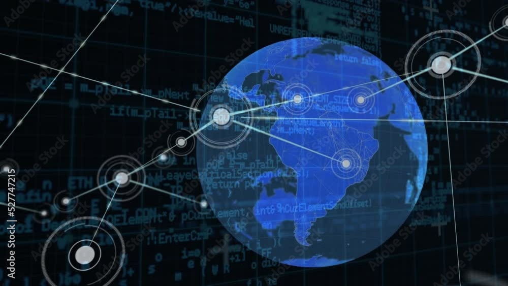 Poster animation of network of connections over globe and grid