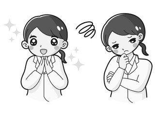 ときめきの表情と困っている表情の白衣を着た女性　イラストセット