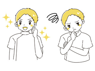 ときめきの表情と困っている表情の白衣を着た男性　イラストセット