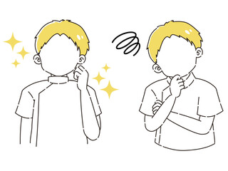 ときめきの表情と困っている表情の白衣を着た男性　イラストセット