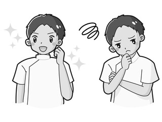 ときめきの表情と困っている表情の白衣を着た男性　イラストセット