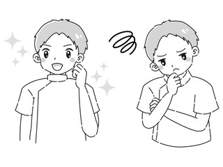 ときめきの表情と困っている表情の白衣を着た男性　イラストセット